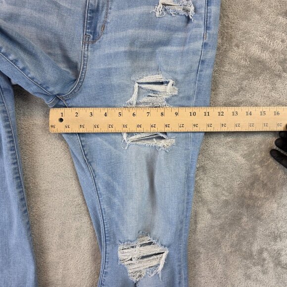 American Eagle Jeans Womens 16 Light Wash Distressed Flare Raw Hem Stretch Rips - Picture 6 of 12